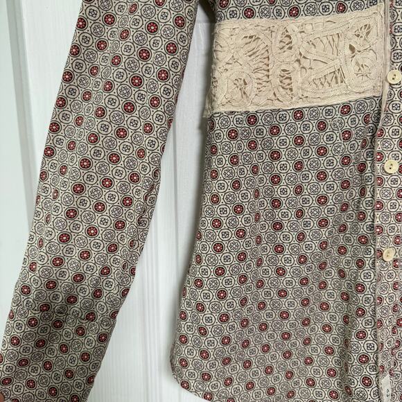 Free People 2006 Women's 100%Cotton Lace Button Down Long Sleeve Blouse Size 4 - Picture 13 of 15